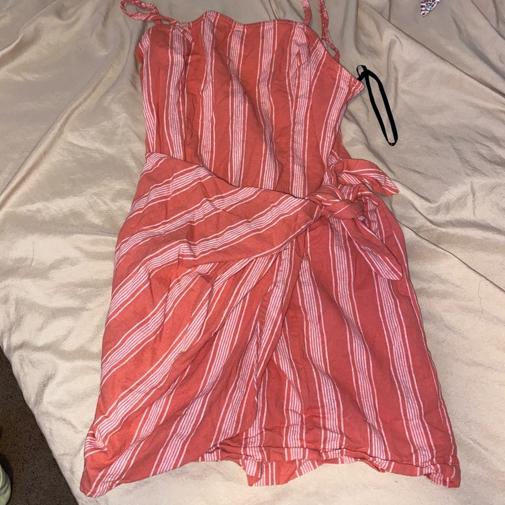 F21 coral striped wrap dress